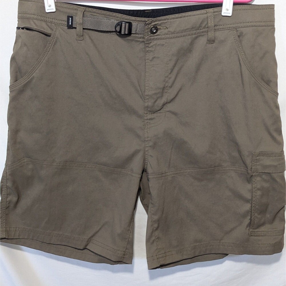 Prana Zion Mens Olive Hiking Cargo Shorts Size 38 Nylon Stretch Belted 8 Inseam - Picture 1 of 8